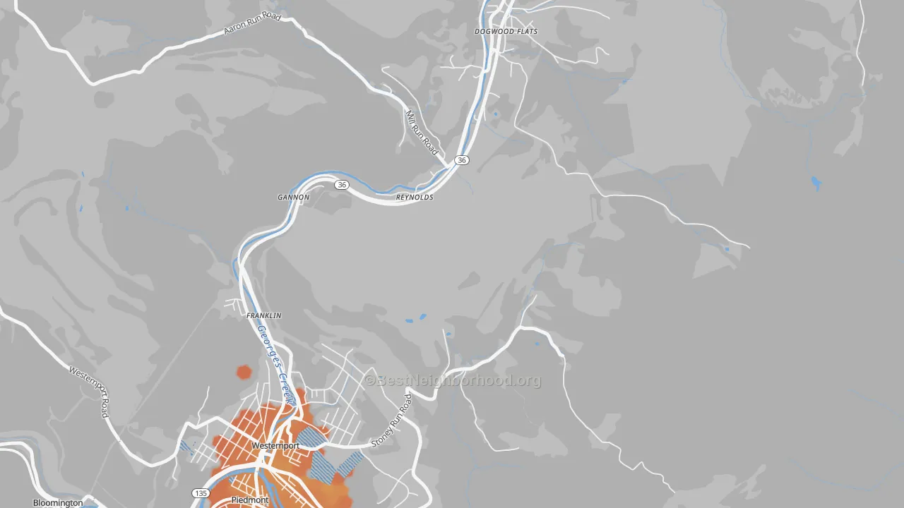 Bike Grade map of Reynolds, MD