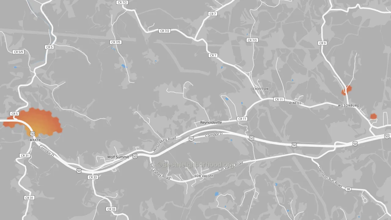 Bike Grade map of Reynoldsville, WV