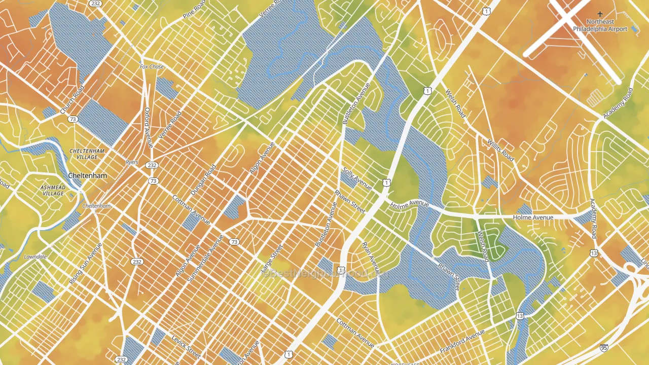 Bike Grade map of Rhawnhurst, Philadelphia, PA