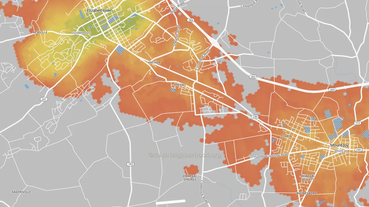 Bike Grade map of Rheems, PA