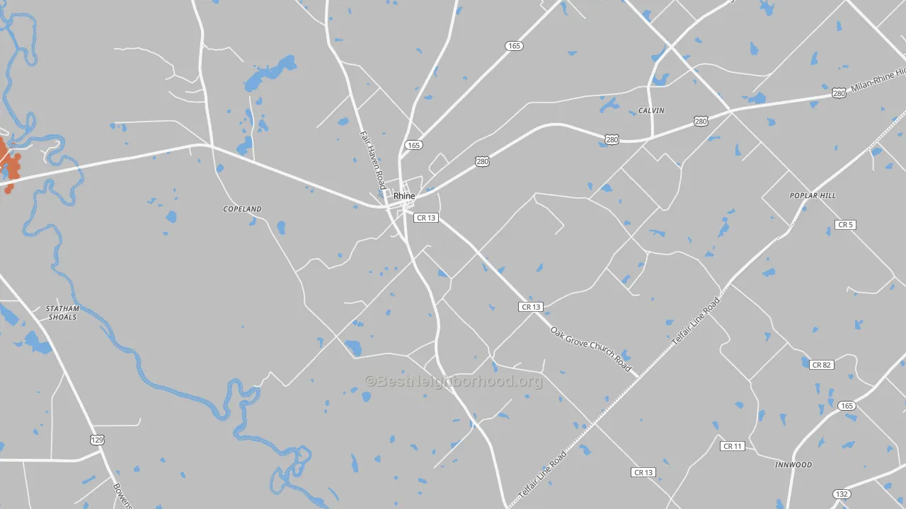 Bike Grade map of Rhine, GA