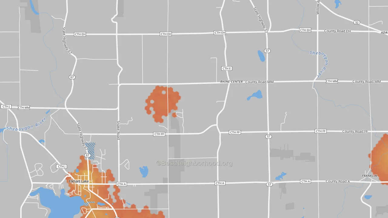 Bike Grade map of Rhine, WI