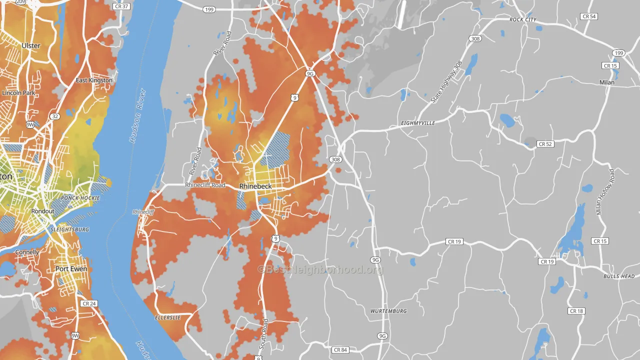 Bike Grade map of Rhinebeck, NY