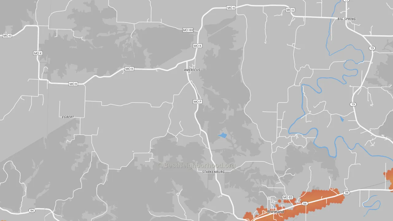 Bike Grade map of Rhineland, MO