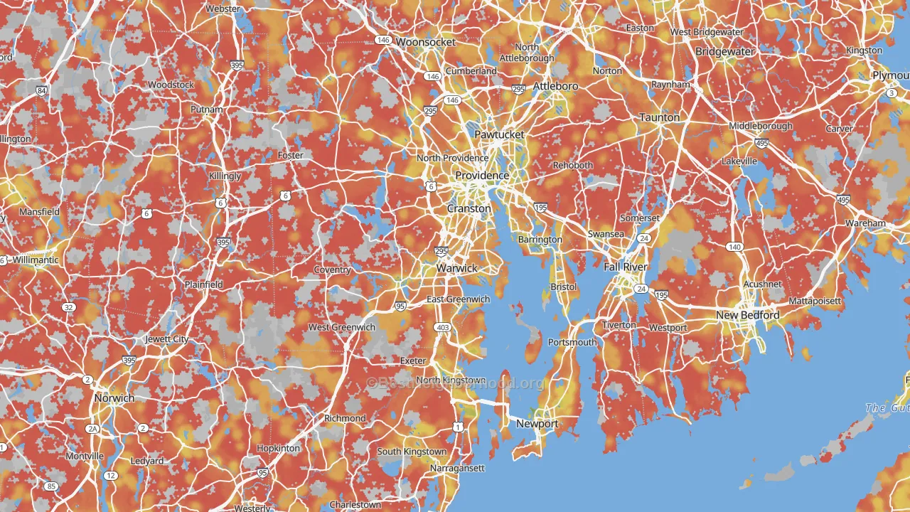 Bike Grade map of Rhode Island