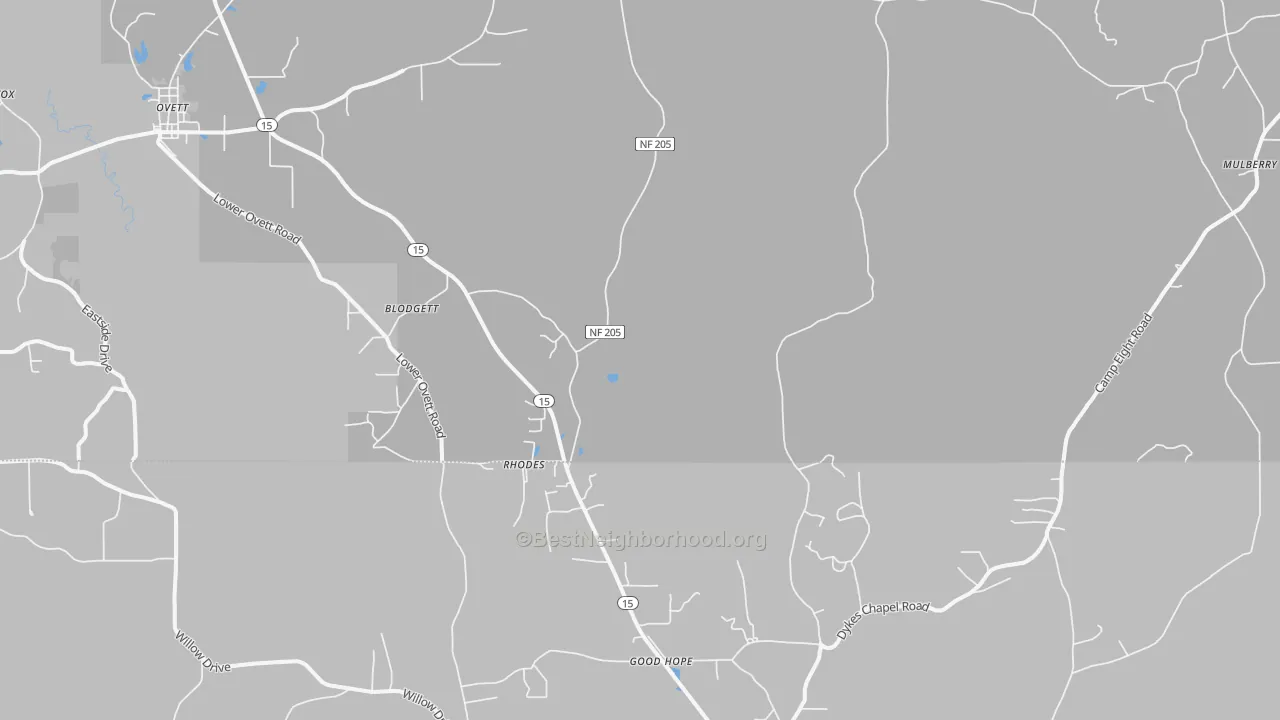 Bike Grade map of Rhodes, MS