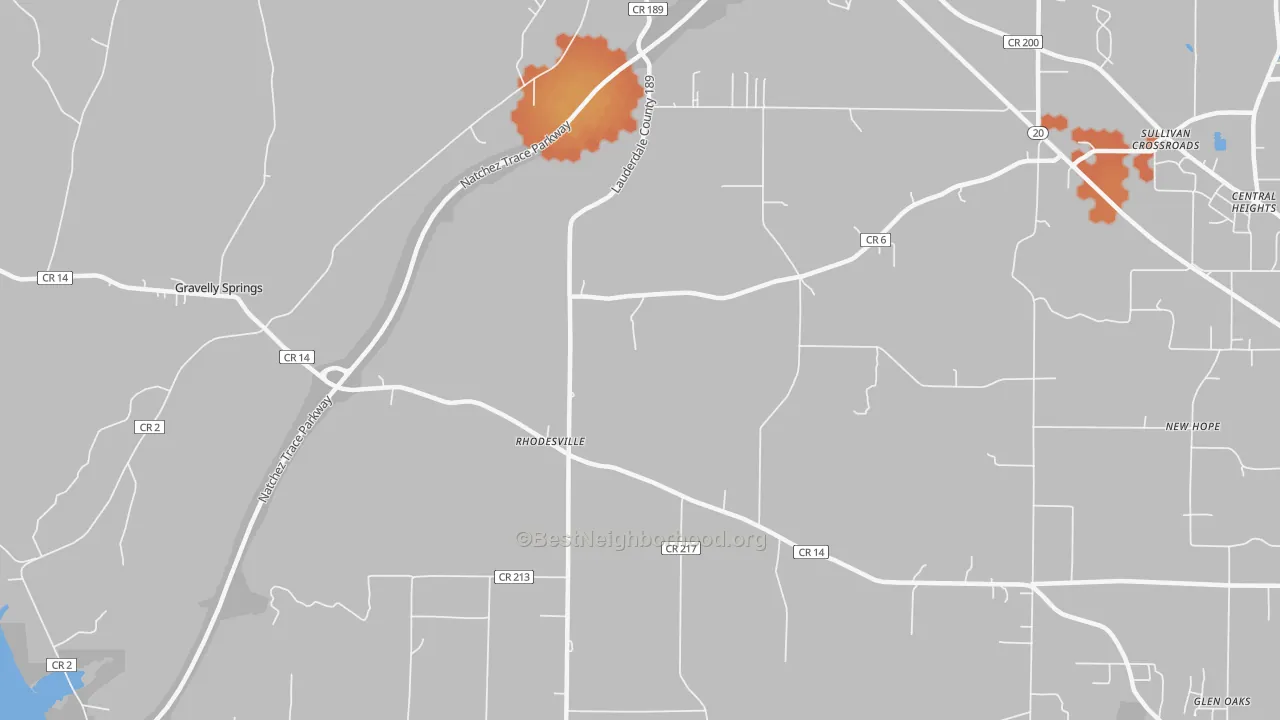 Bike Grade map of Rhodesville, AL