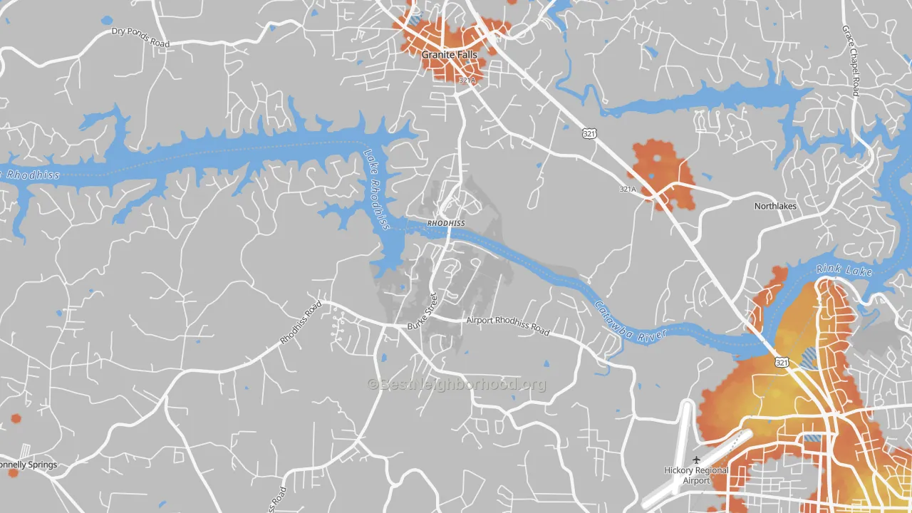 Bike Grade map of Rhodhiss, NC