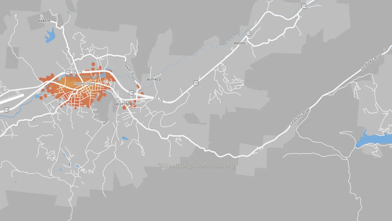 Bike Grade map of Rhodo, NC