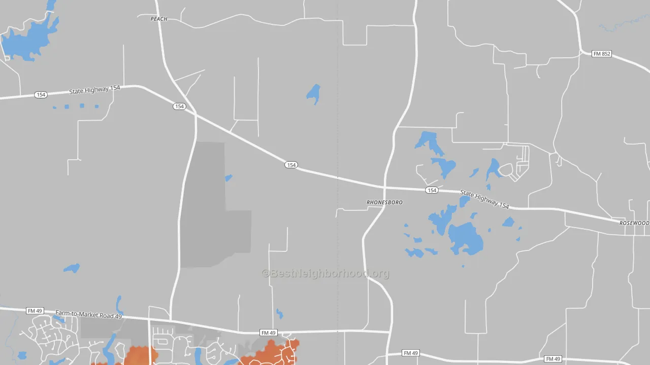 Bike Grade map of Rhonesboro, TX