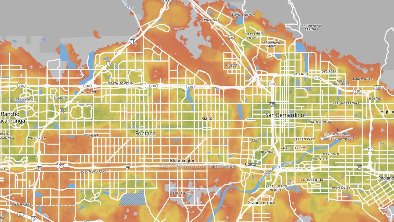 Bike Grade map of Rialto, CA