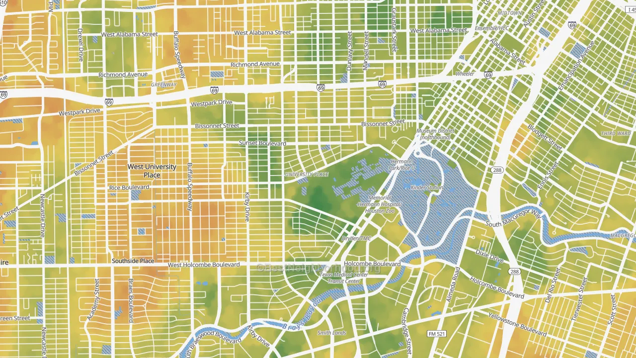 Bike Grade map of Rice, Houston, TX