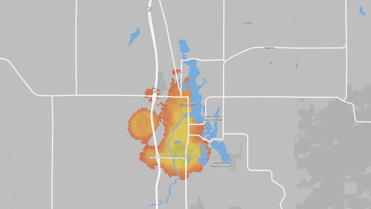 Bike Grade map of Rice Lake, WI