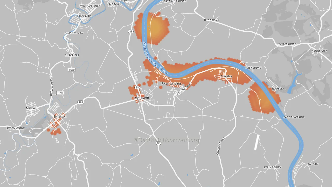 Bike Grade map of Rices Landing, PA