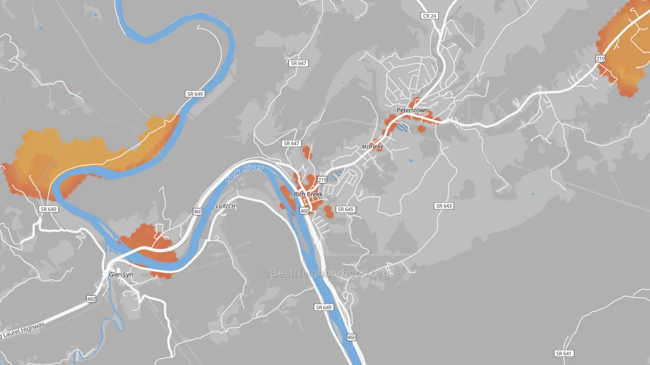 Bike Grade map of Rich Creek, VA