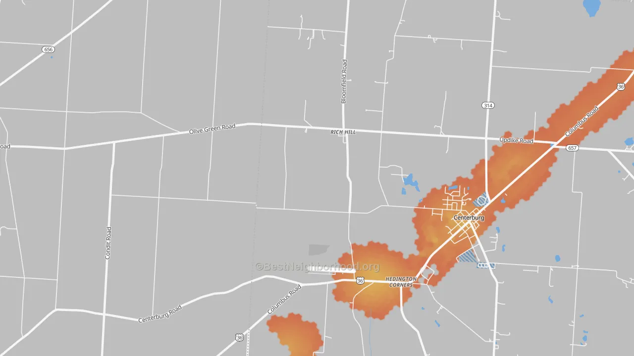 Bike Grade map of Rich Hill, OH