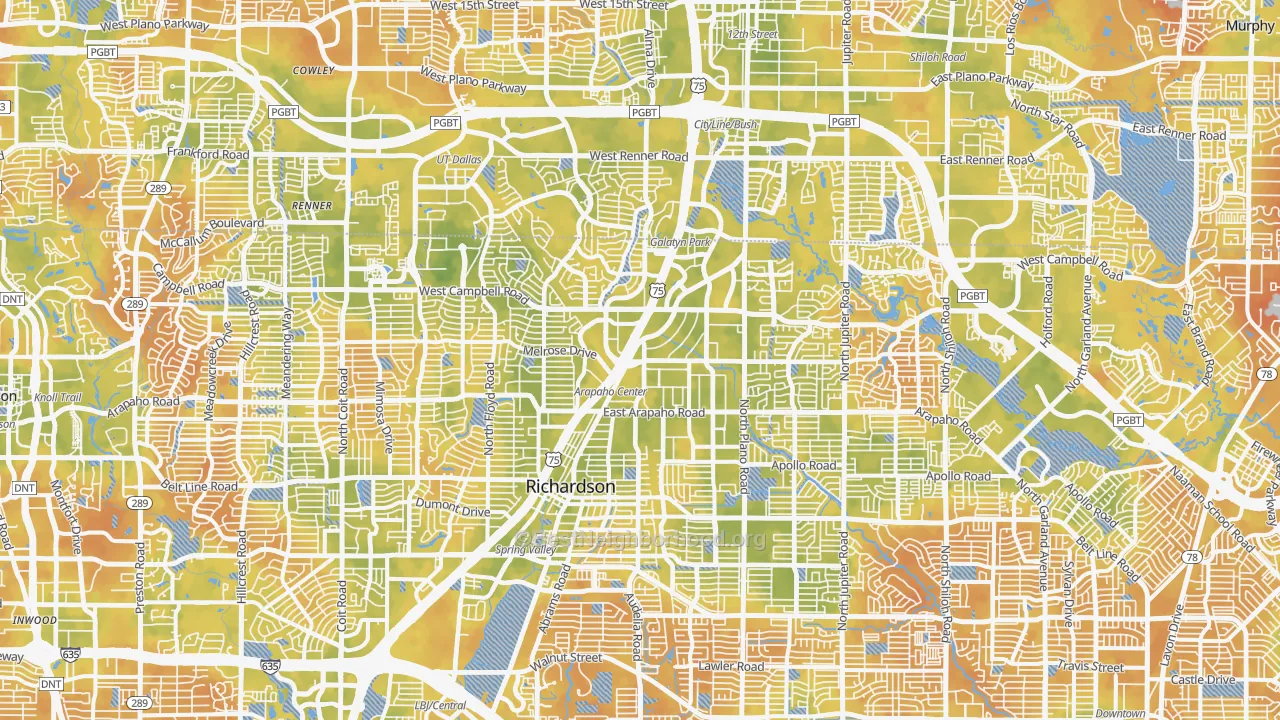 Bike Grade map of Richardson, TX