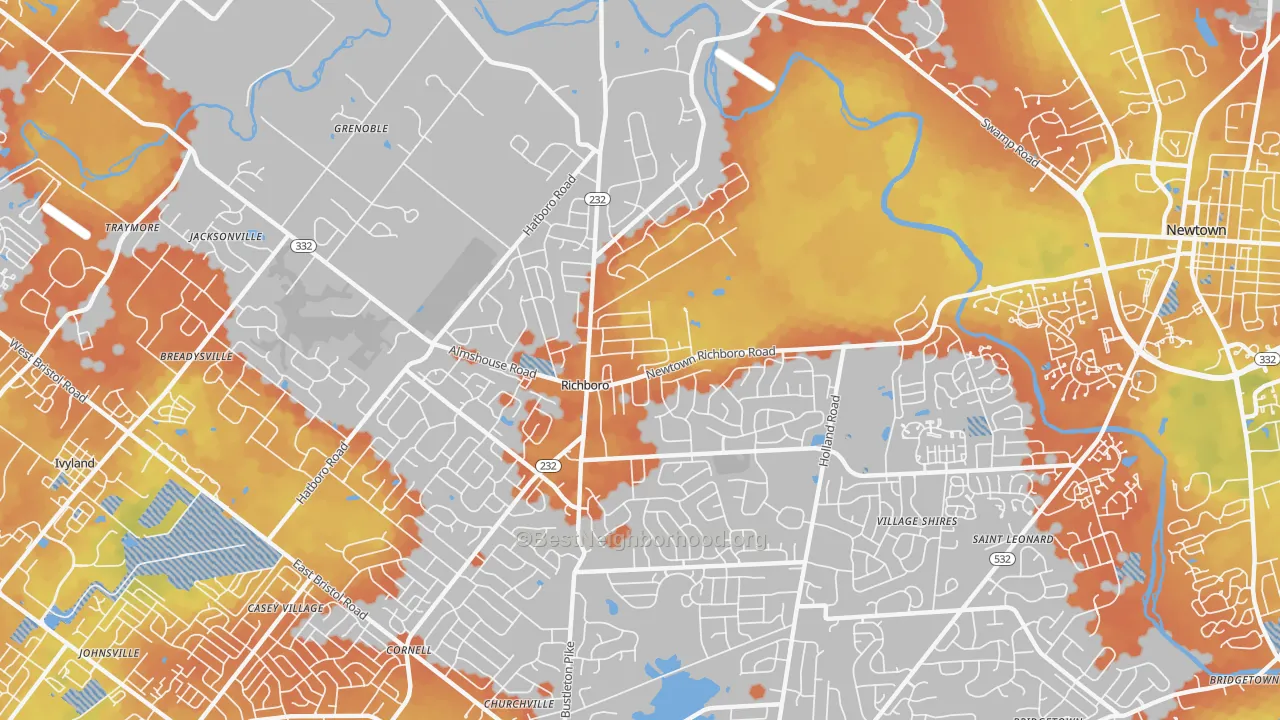 Bike Grade map of Richboro, PA