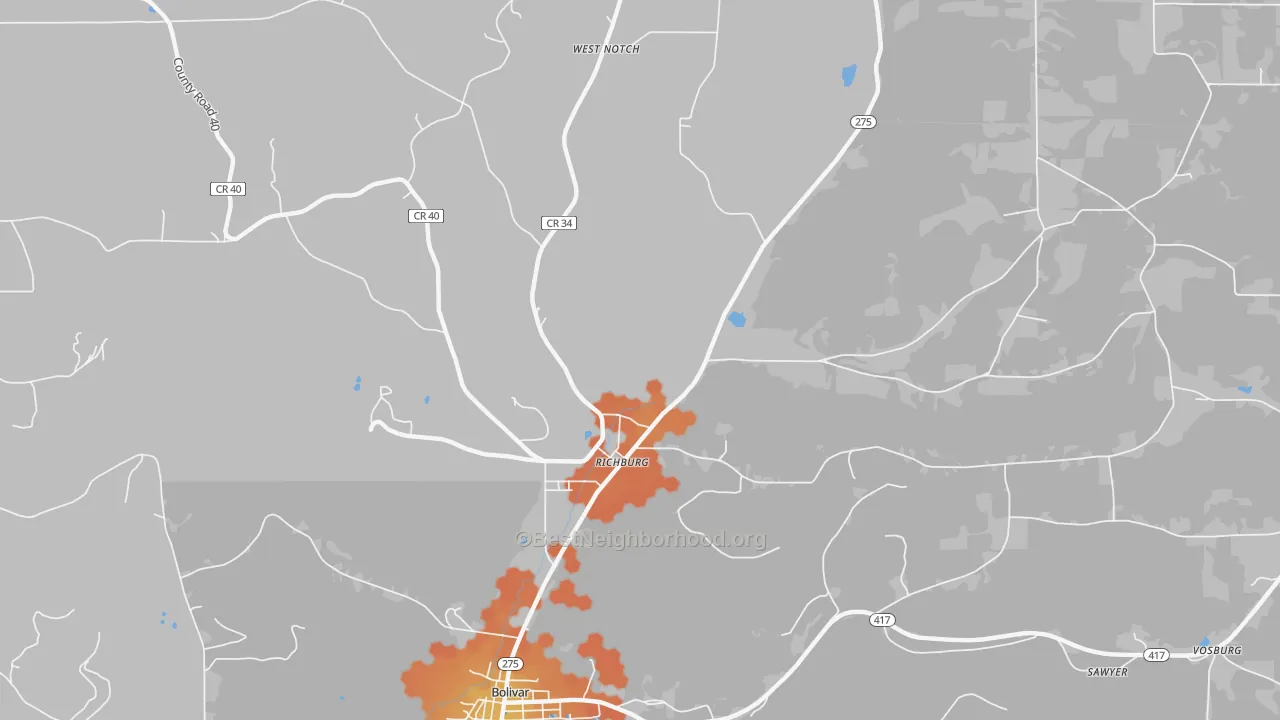 Bike Grade map of Richburg, NY