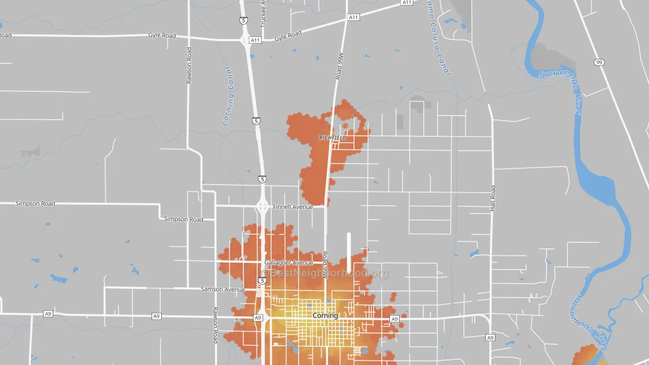 Bike Grade map of Richfield, CA