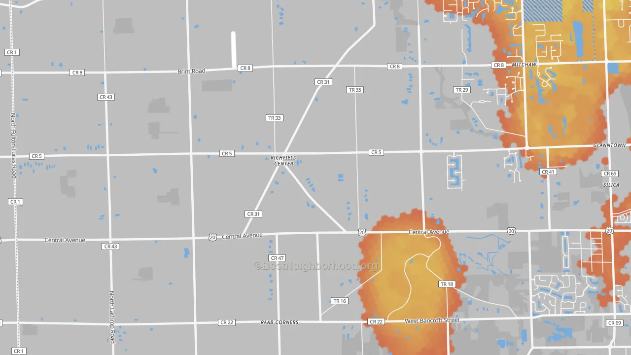 Bike Grade map of Richfield Center, OH