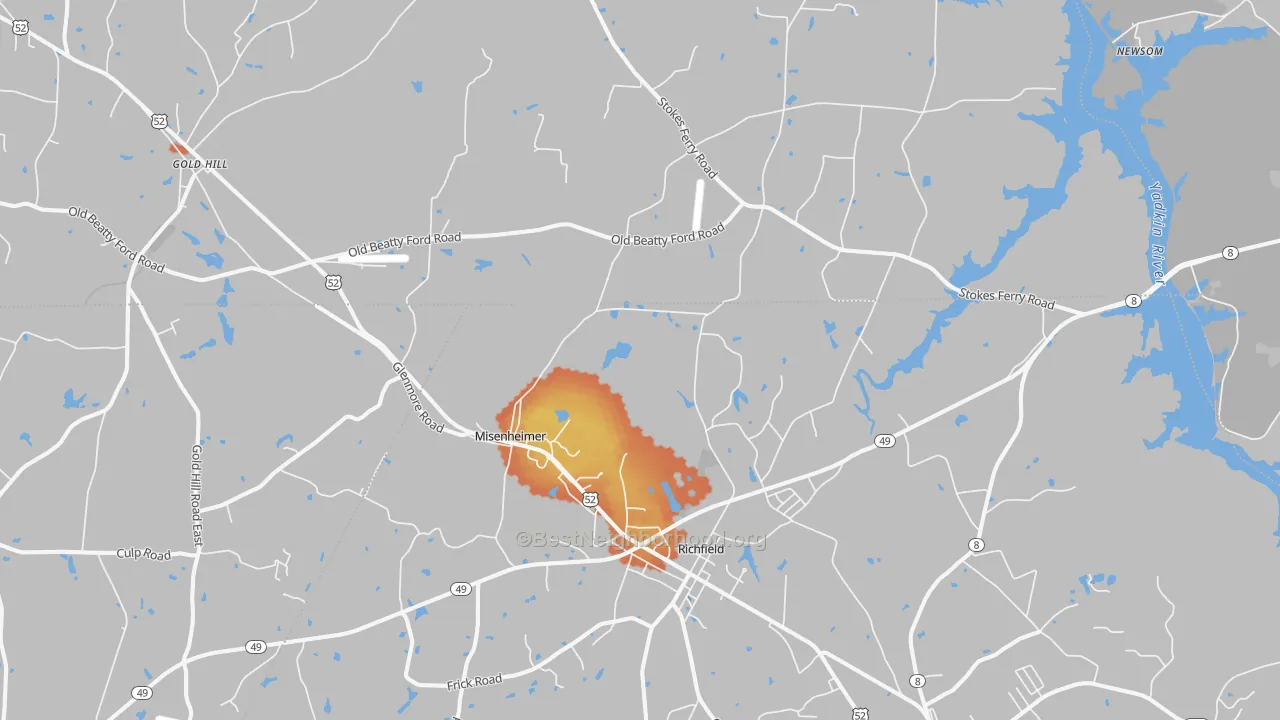 Bike Grade map of Richfield, NC