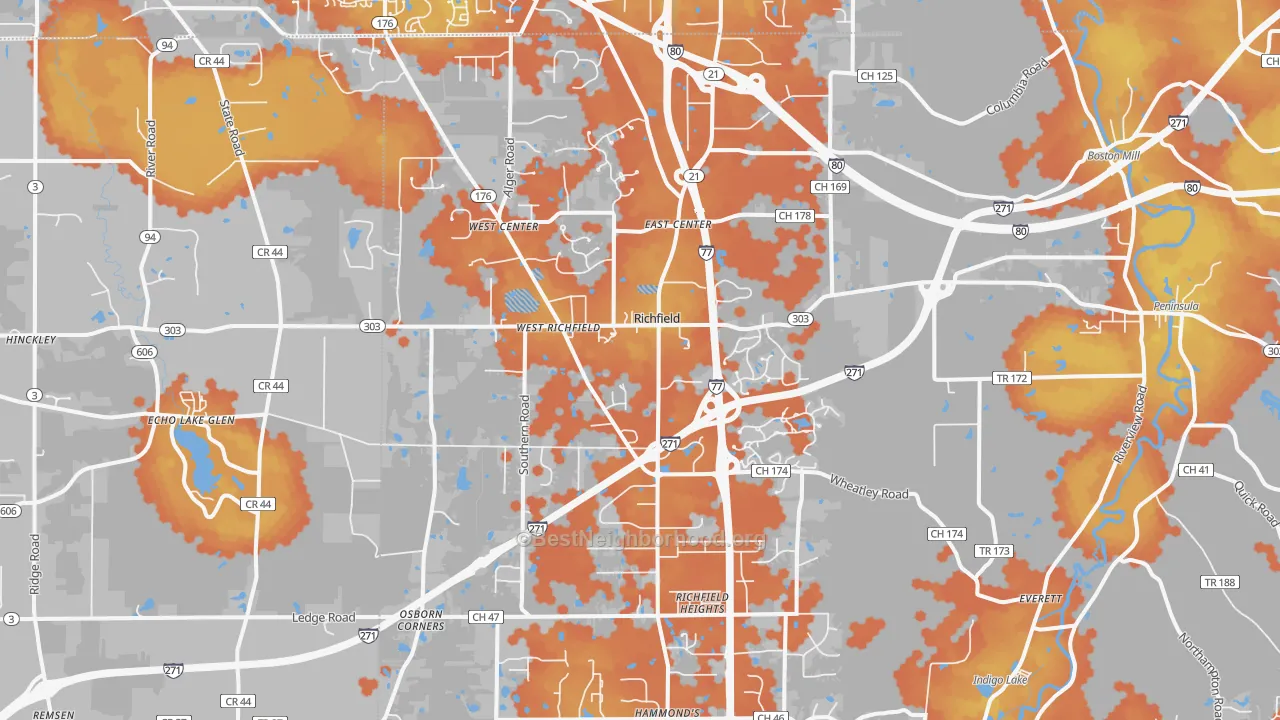 Bike Grade map of Richfield, OH