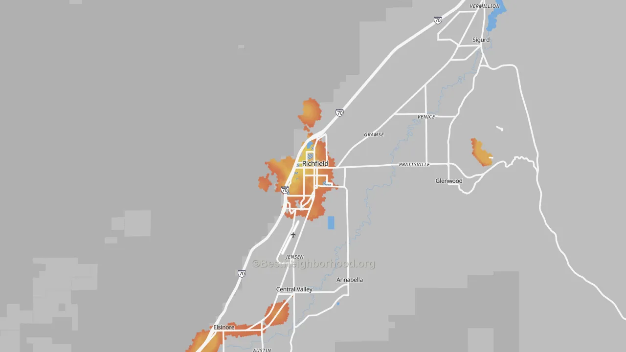 Bike Grade map of Richfield, UT