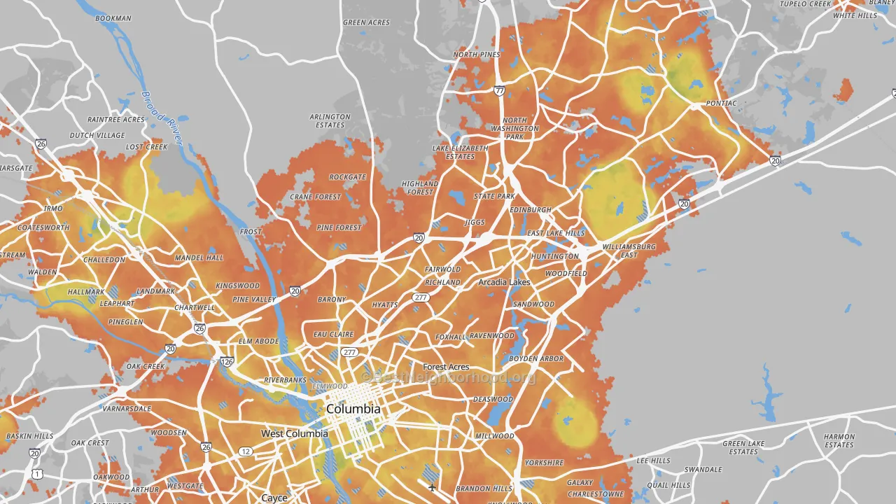 Bike Grade map of Richland County, SC