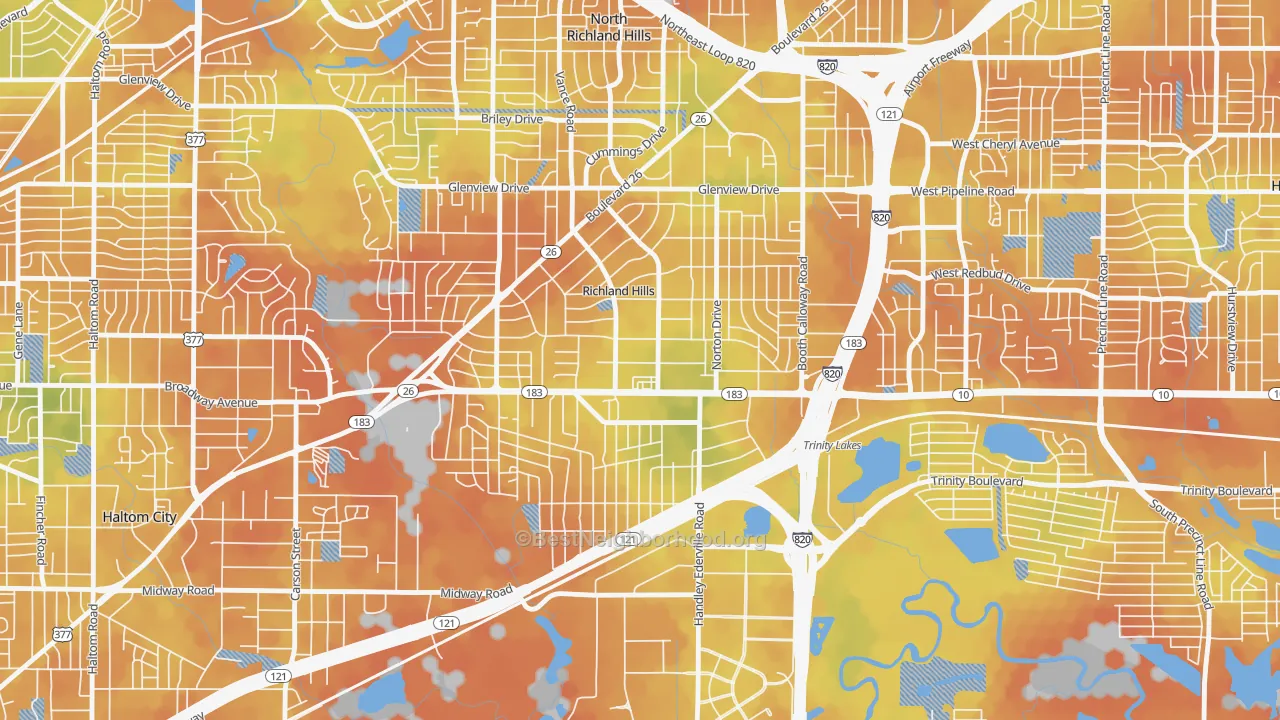 Bike Grade map of Richland Hills, TX