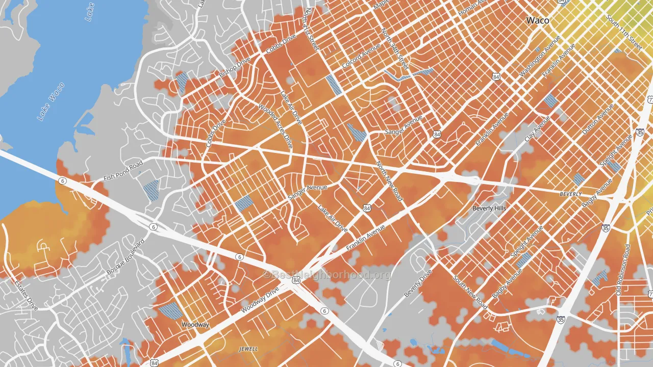 Bike Grade map of Richland Hills, Waco, TX