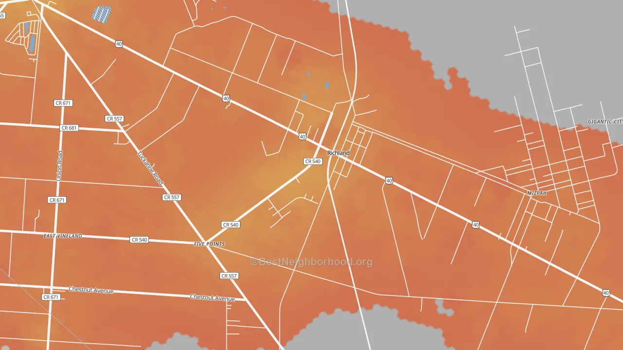 Bike Grade map of Richland, NJ