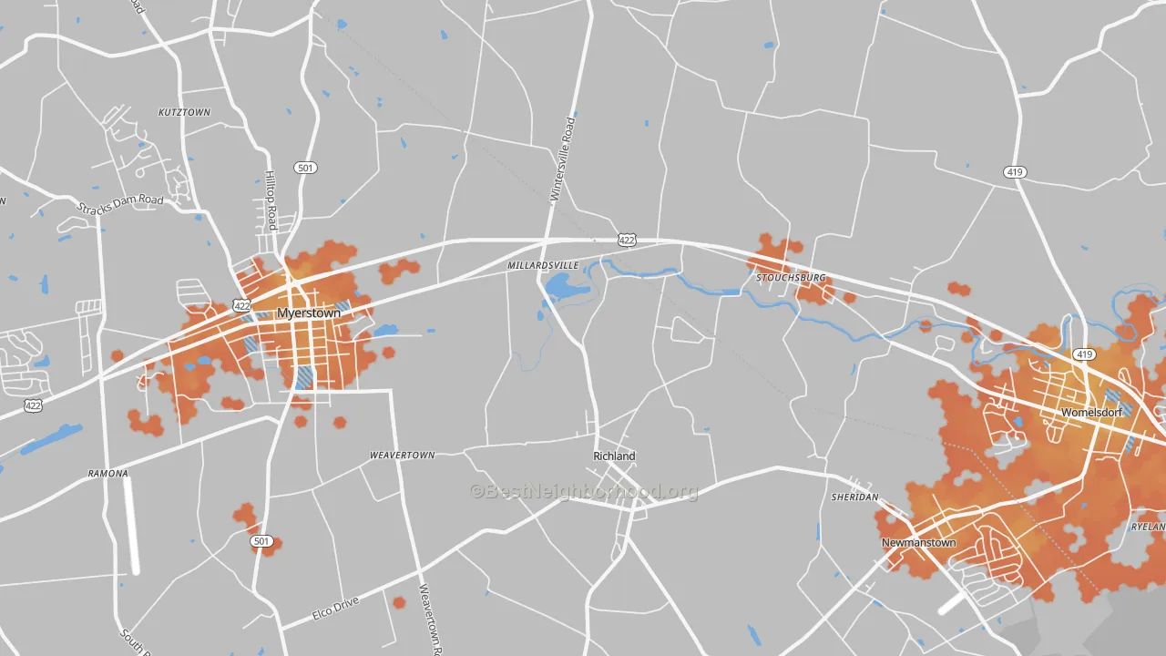 Bike Grade map of Richland, PA