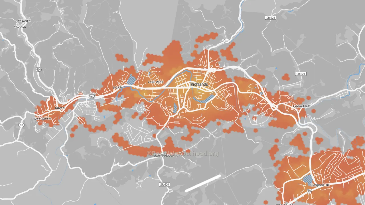 Bike Grade map of Richlands, VA