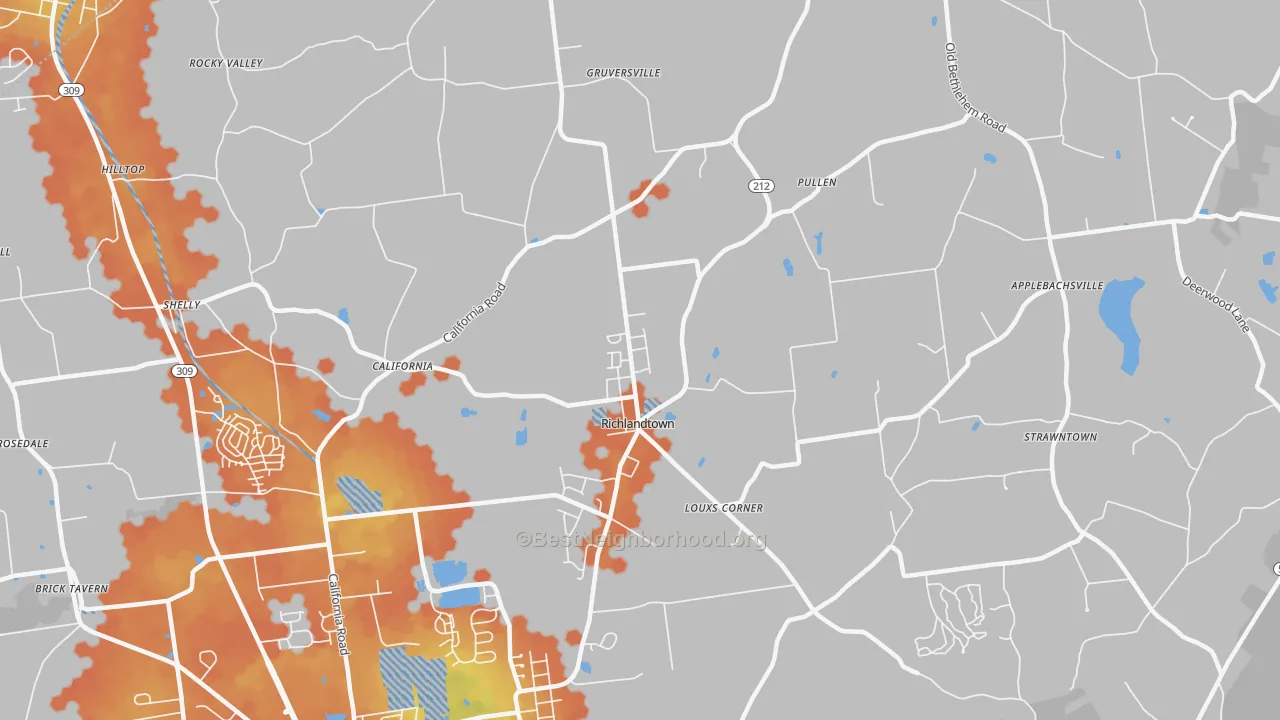 Bike Grade map of Richlandtown, PA