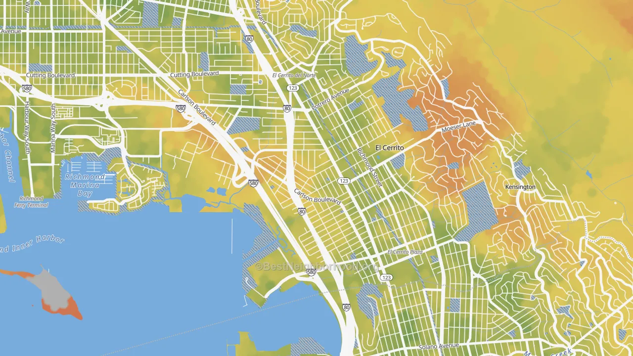 Bike Grade map of Richmond Annex, Richmond, CA