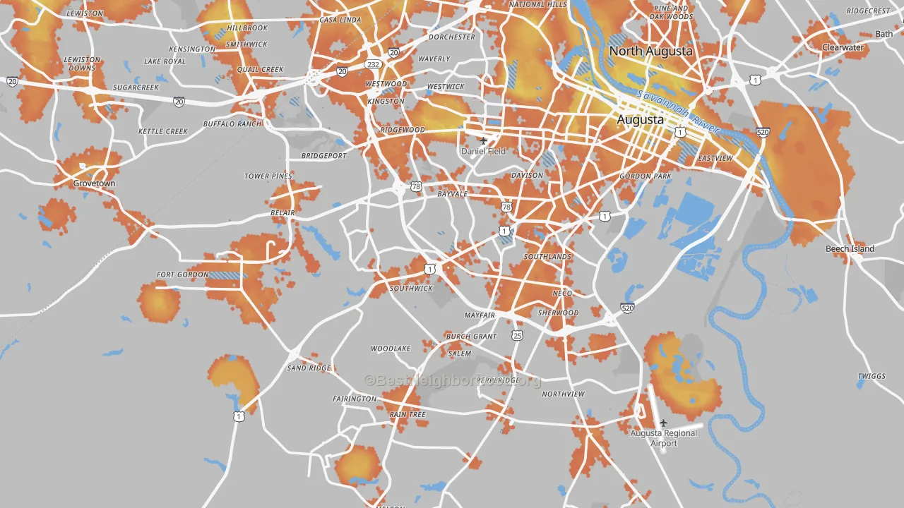 Bike Grade map of Richmond County, GA