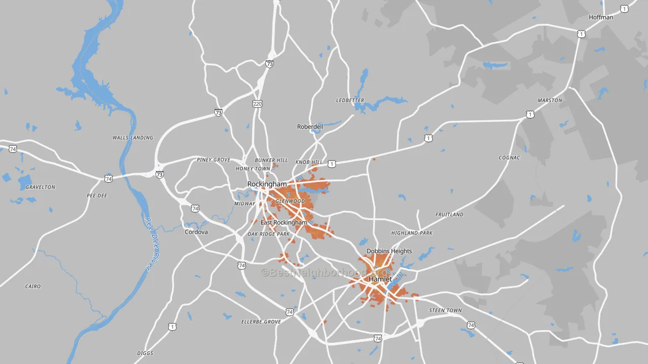 Bike Grade map of Richmond County, NC