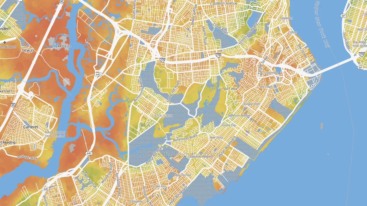 Bike Grade map of Richmond County, NY