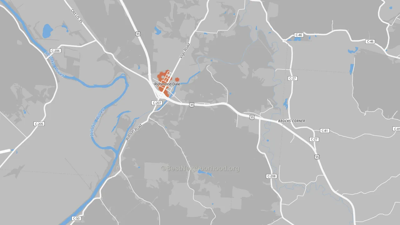 Bike Grade map of Richmond Dale, OH