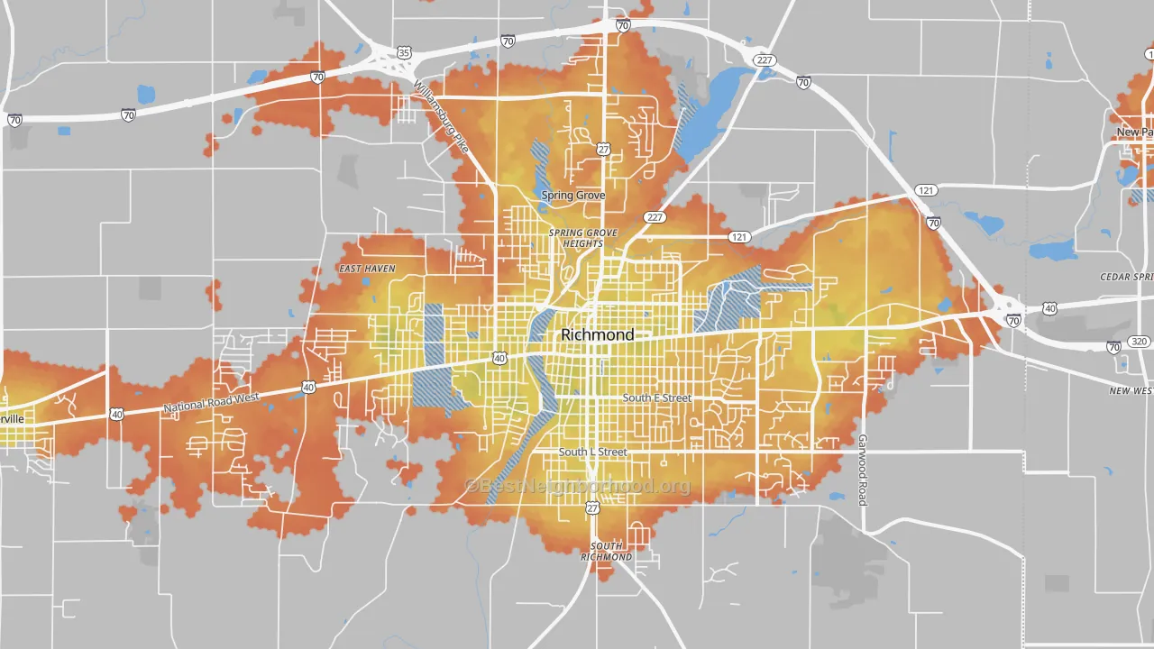 Bike Grade map of Richmond, IN