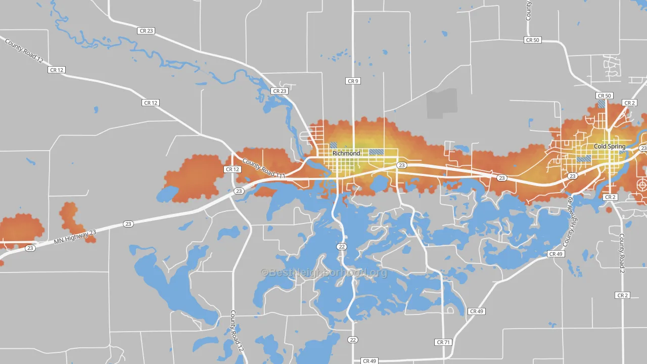 Bike Grade map of Richmond, MN
