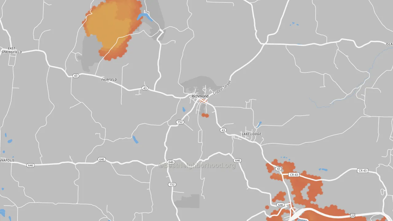 Bike Grade map of Richmond, OH