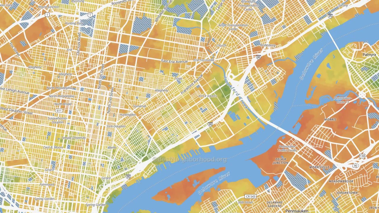 Bike Grade map of Richmond, Philadelphia, PA
