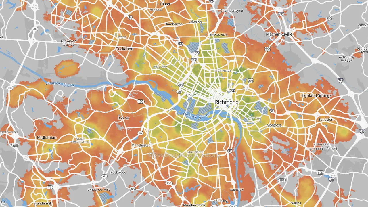 Bike Grade map of Richmond, VA