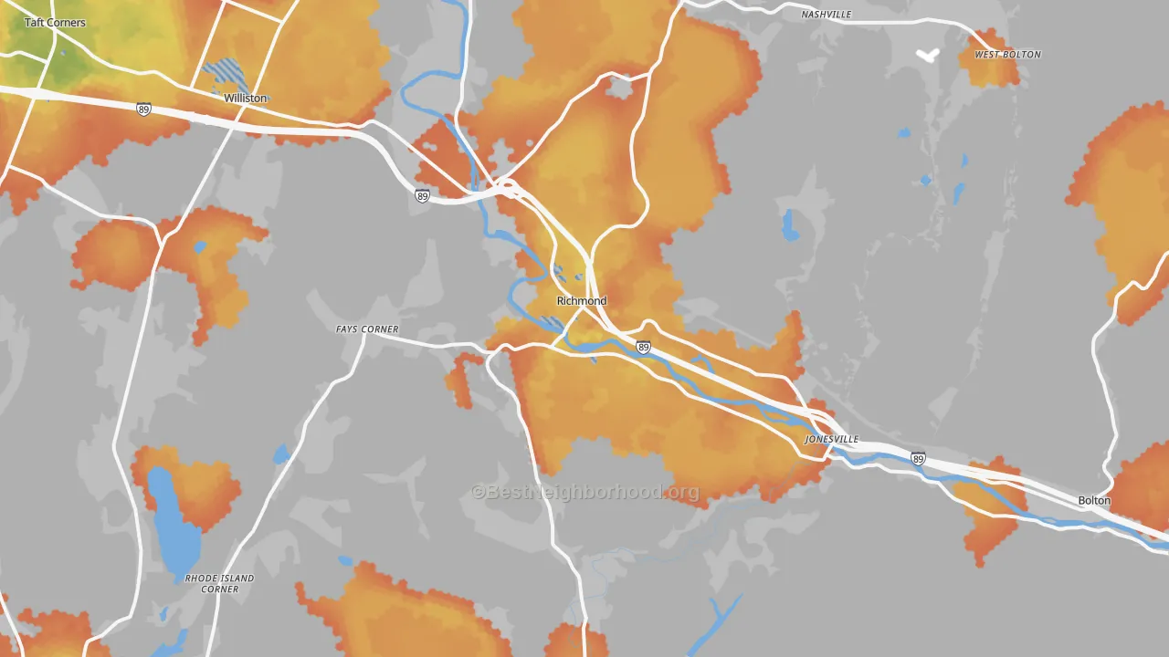 Bike Grade map of Richmond, VT