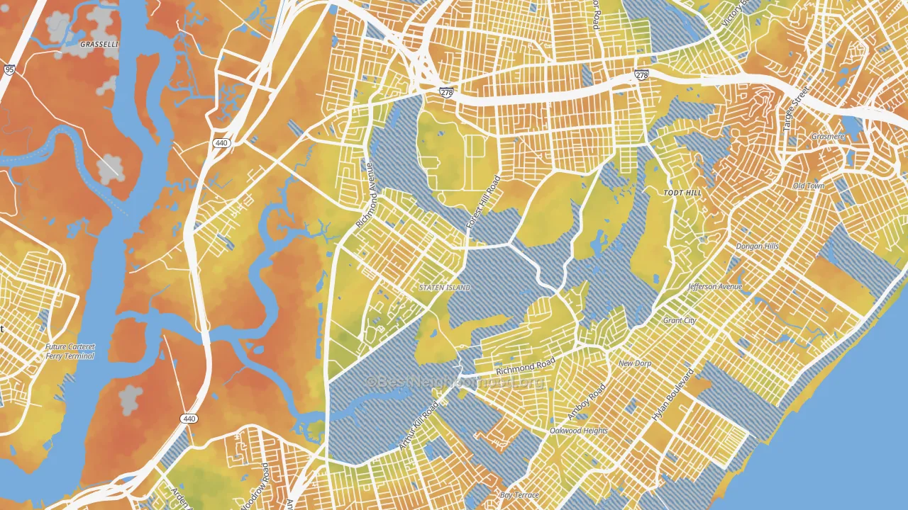 Bike Grade map of Richmondtown, Staten Island, NY