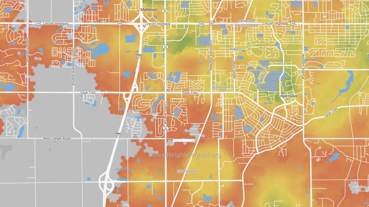 Bike Grade map of Richton Park, IL
