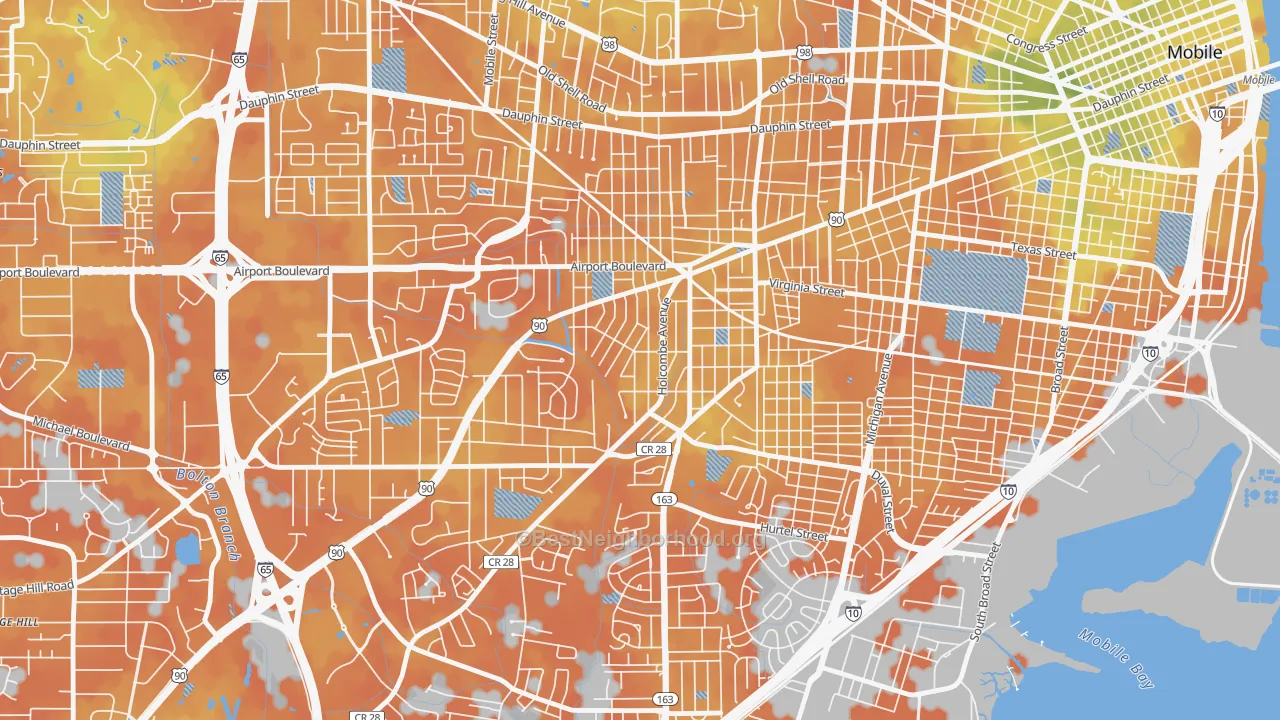Bike Grade map of Rickarby, Mobile, AL