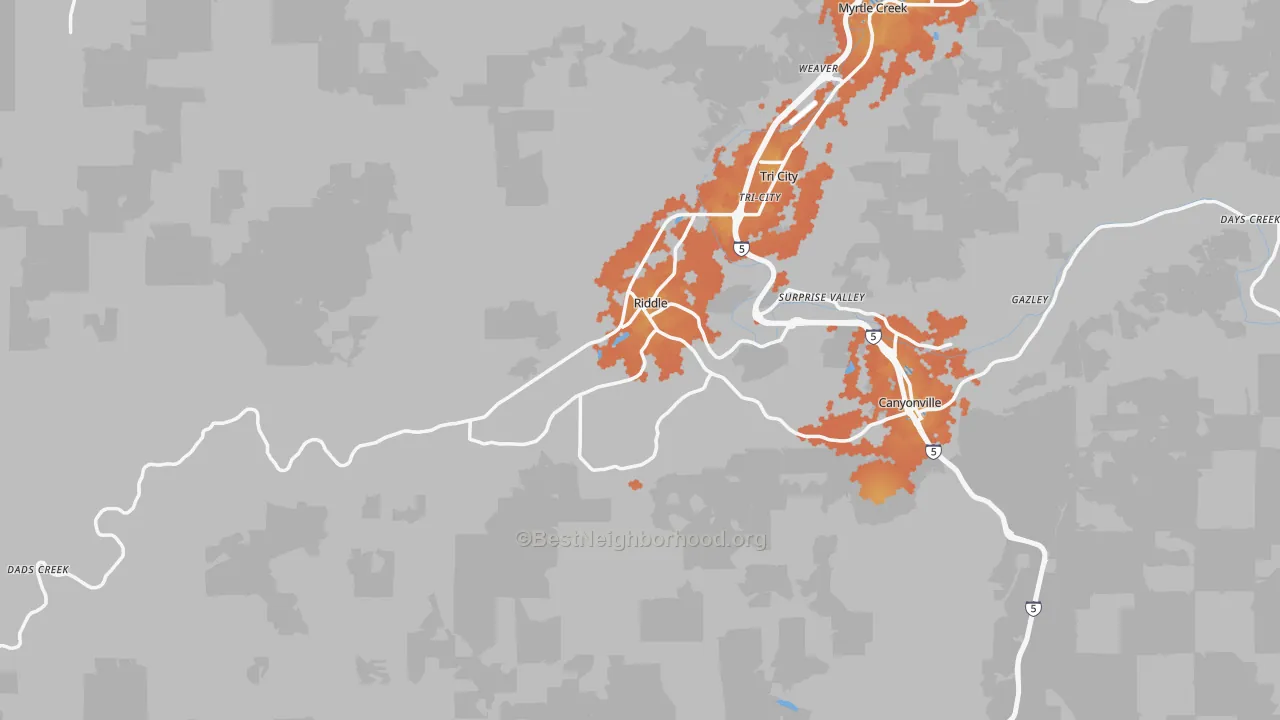 Bike Grade map of Riddle, OR